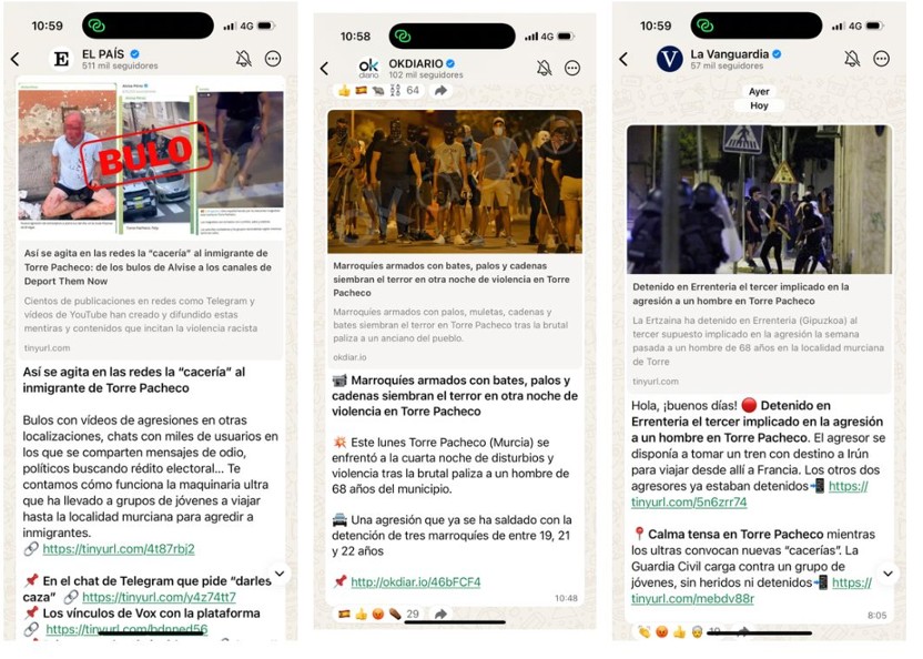 captura de noticias aparecidas en medios sobre los disturbios de violencia y racismo en Torrepacheco