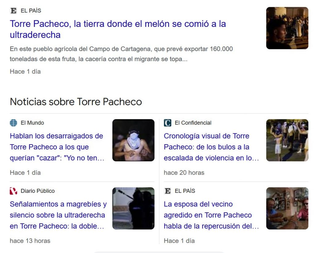 captura de noticias de los disturbios de Torrepacheco en Murcia